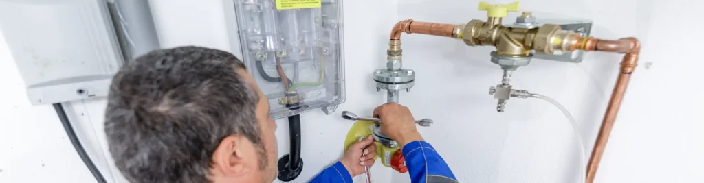 Ein Monteur der Stadtwerke beim Anschluss einer Gasleitung in einem Haus